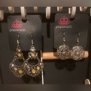 6 Pairs Paparazzi Earrings – Silver & Yellow Tones Dangles, Fashion Jewelry (6)